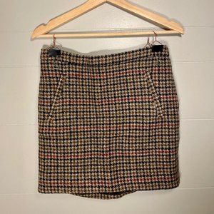 J. Crew Brown Wool Houndstooth Mini Skirt